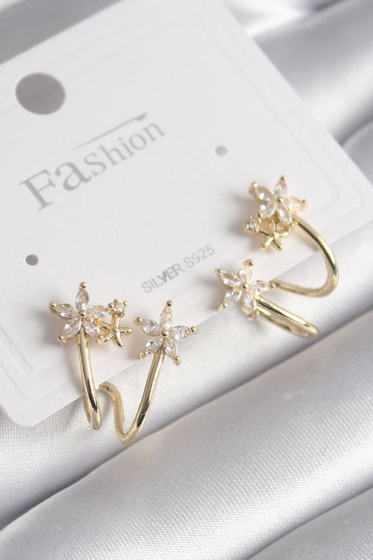 Brass Gold Color Zircon Stone Flower Model Women's Earrings