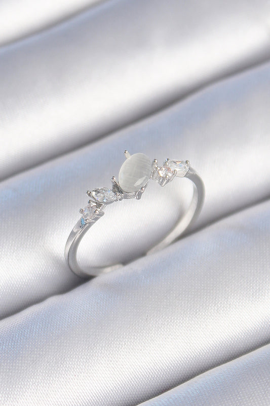 Brass Silver Color Zircon Stone Oval White Enamel Women's Ring