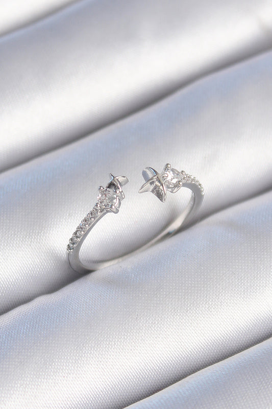 Brass Silver Color Zircon Stone Detail Star Model Women's Ring