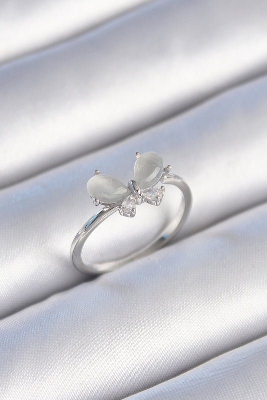Brass Silver Color Zircon Stone White Enamel Butterfly Model Women's Ring