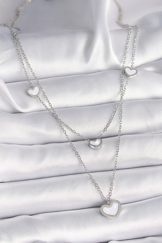 316L Steel Silver Color Chain 2-Piece Heart Model Women's Necklace
