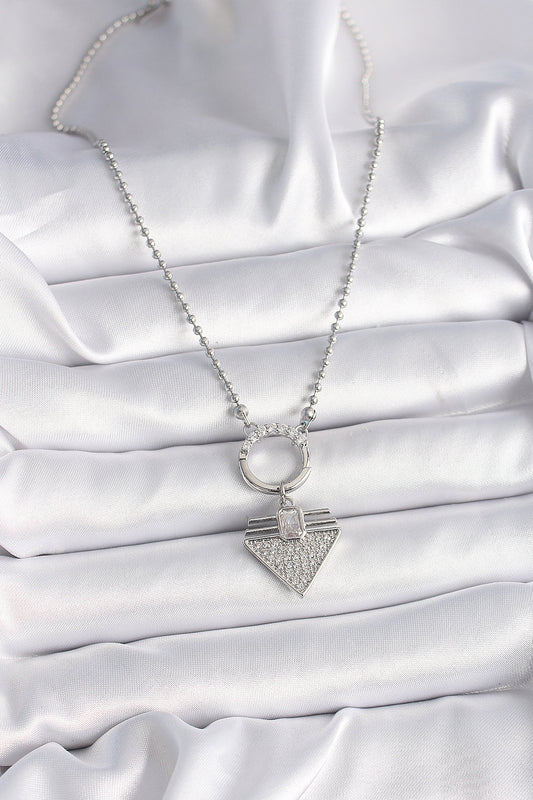 316L Steel Silver Color Ball Chain Zircon Stone Triangle Model Women's Necklace