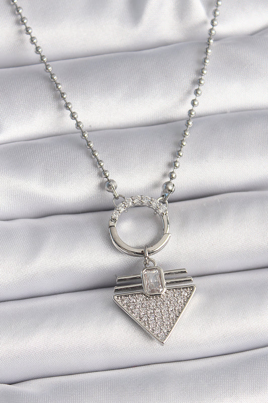 316L Steel Silver Color Ball Chain Zircon Stone Triangle Model Women's Necklace