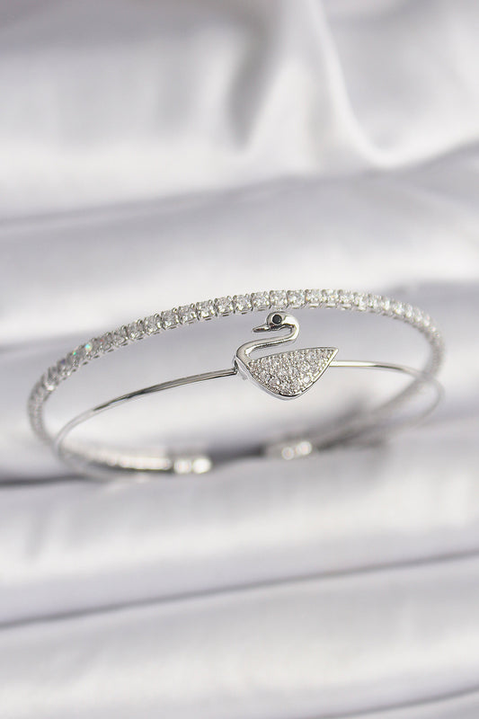 Brass Silver Color Zircon Stone Swan Model Women's Bracelet
