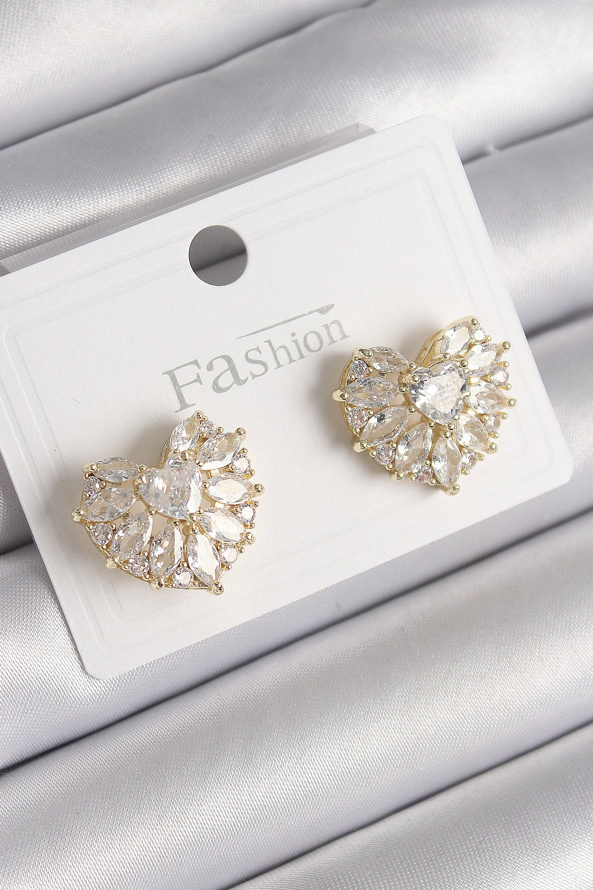 Brass Gold Color Zircon Stone Heart Model Women's Earrings