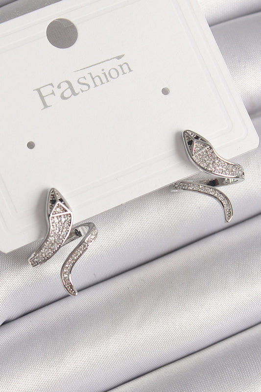 Brass Silver Color Zircon Stone Snake Model Women's Earrings