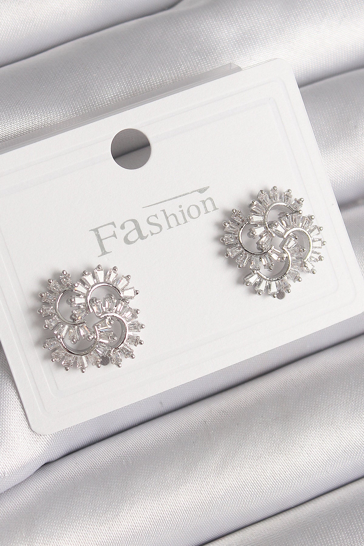 Brass Silver Color Zircon Stone Clover Model Women's Earrings