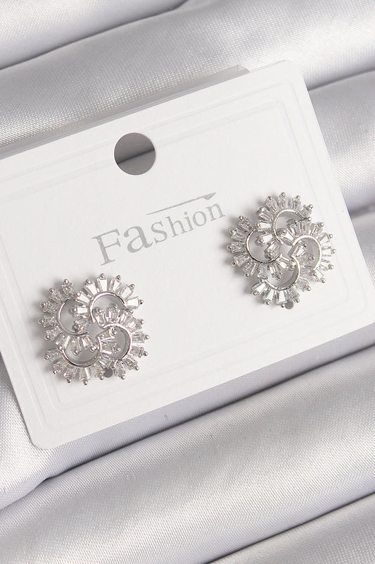 Brass Silver Color Zircon Stone Clover Model Women's Earrings