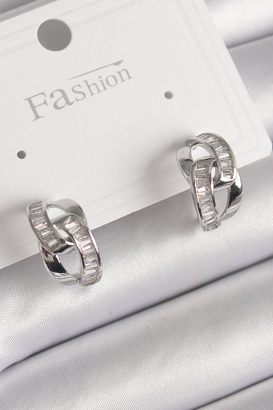 Brass Silver Color Zircon Stone Chain Model Women's Earrings