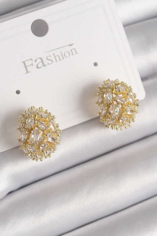 Brass Gold Color Zircon Stone Women's Earrings