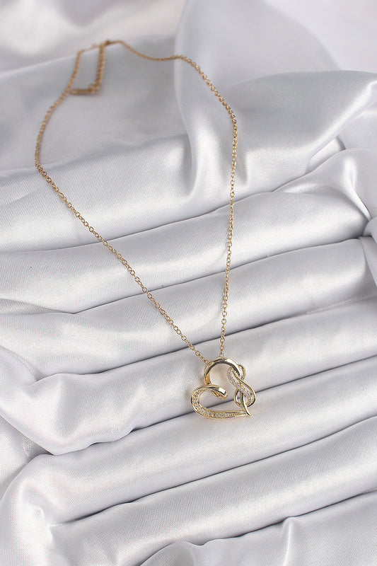 316L Steel Gold Color Chain Zircon Stone Detailed Heart Model Infinity Detail Women's Necklace