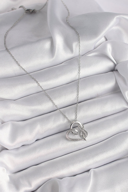 316L Steel Silver Color Chain Zircon Stone Detailed Heart Model Infinity Detail Women's Necklace