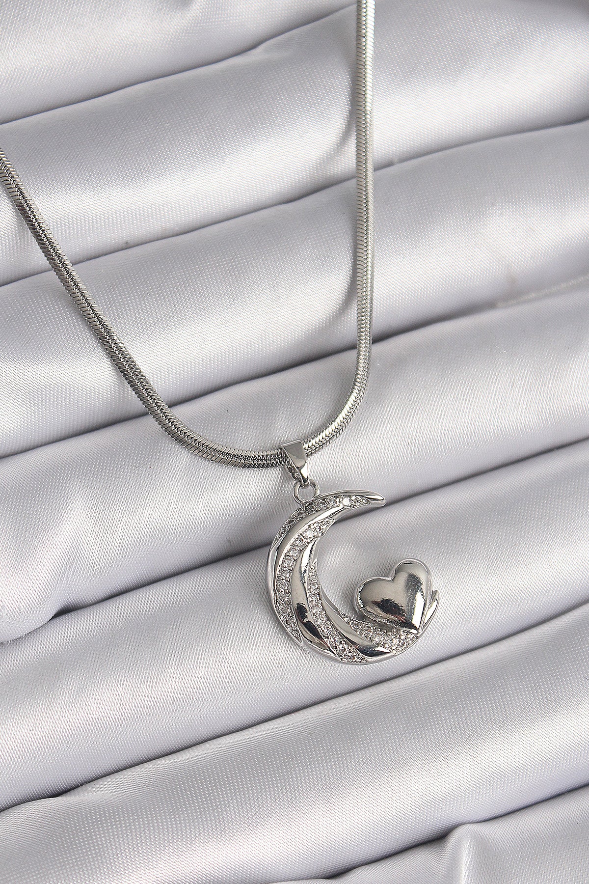 316L Steel Silver Color Italian Chain Zircon Stone Halil Figure Heart Detail Women's Necklace