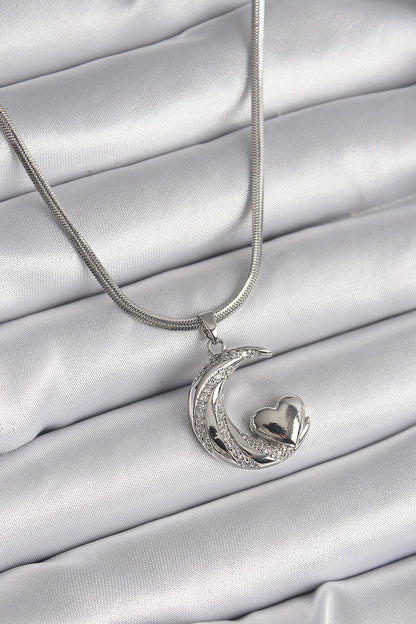 316L Steel Silver Color Italian Chain Zircon Stone Halil Figure Heart Detail Women's Necklace