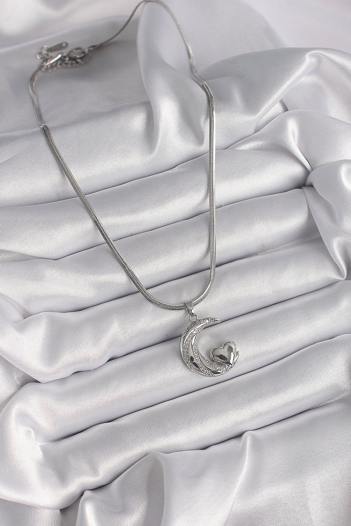 316L Steel Silver Color Italian Chain Zircon Stone Halil Figure Heart Detail Women's Necklace