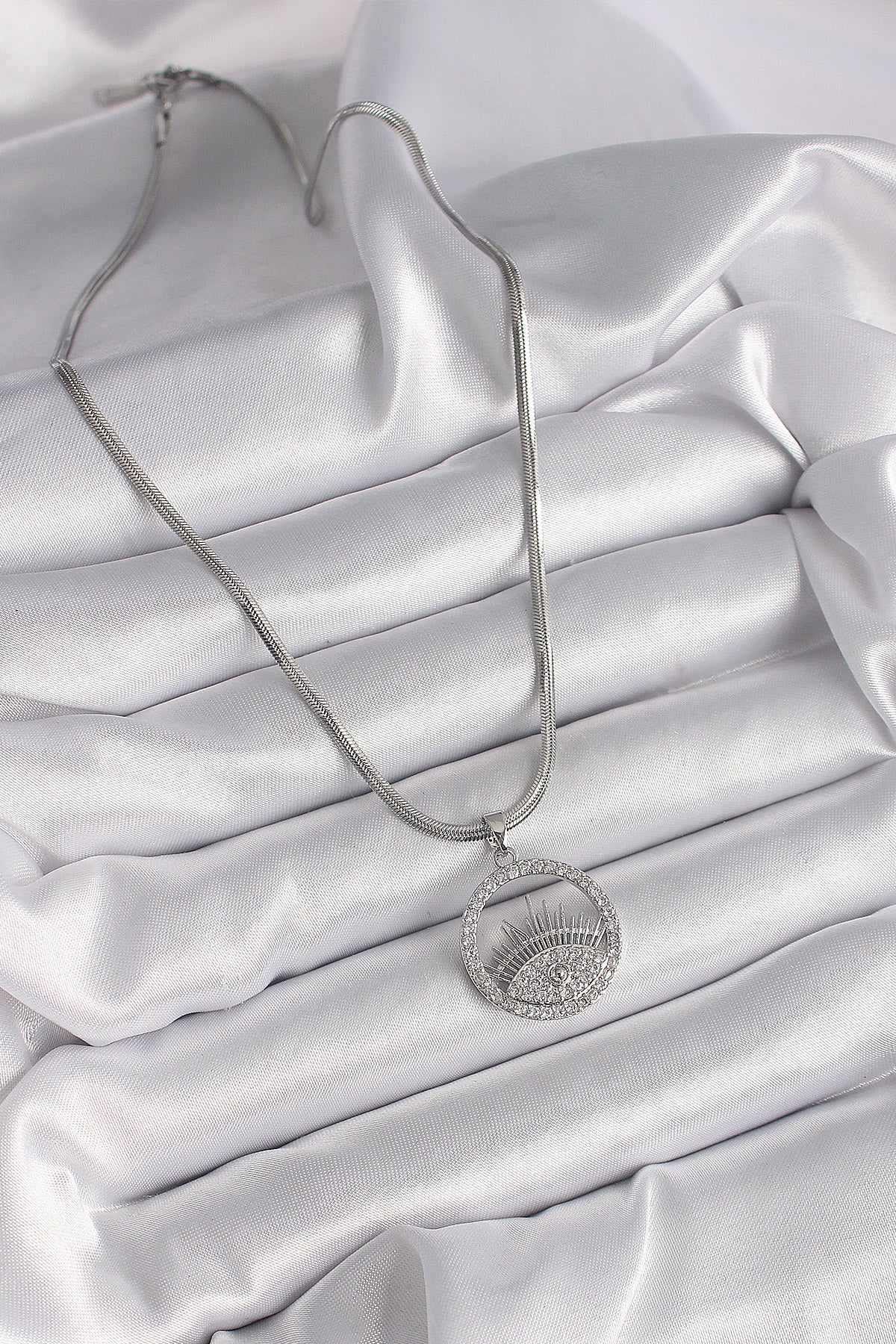 316L Steel Silver Color Italian Chain Zircon Stone Eye Model Women's Necklace