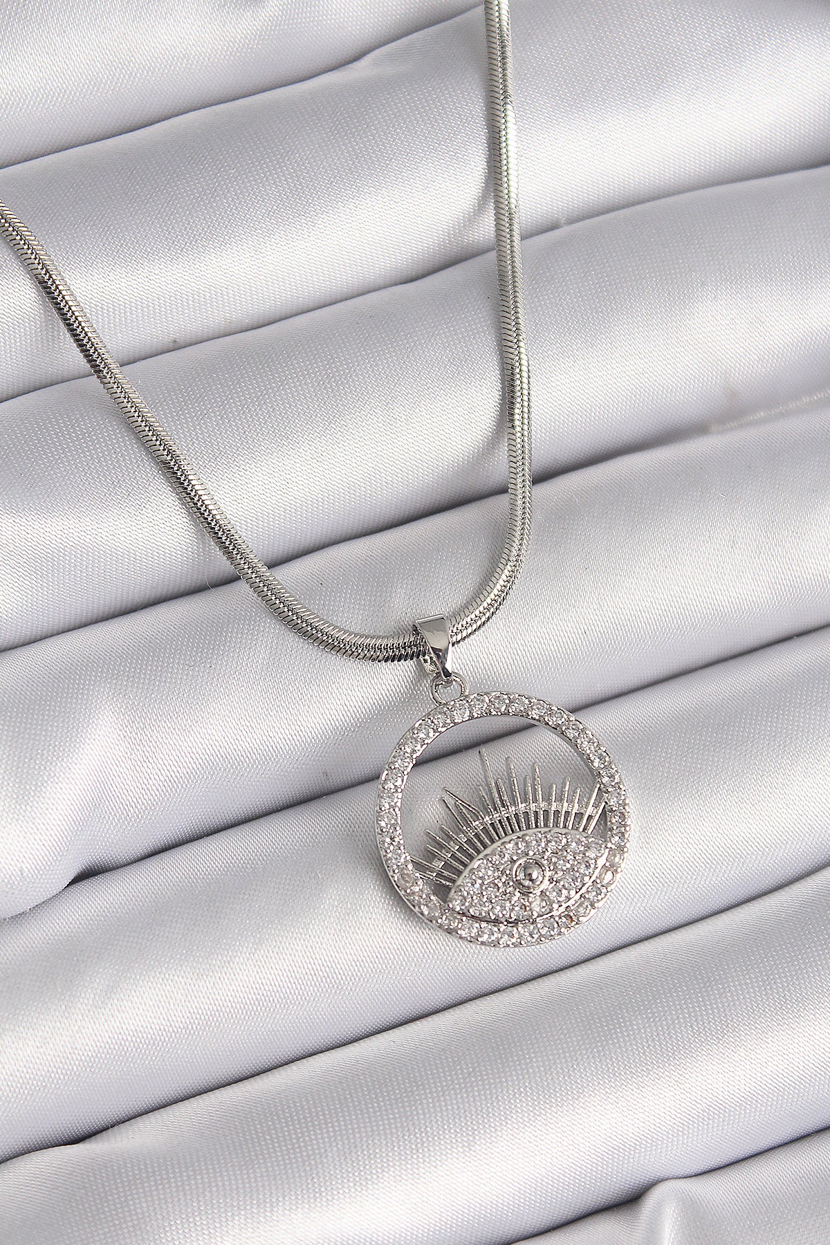 316L Steel Silver Color Italian Chain Zircon Stone Eye Model Women's Necklace