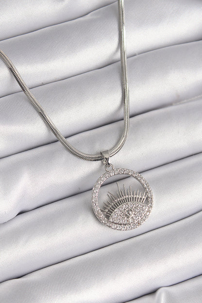 316L Steel Silver Color Italian Chain Zircon Stone Eye Model Women's Necklace