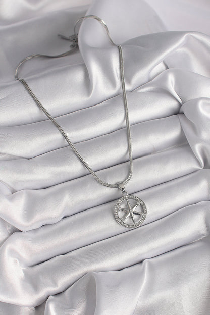 316L Steel Silver Color Italian Chain Zircon Stone Pole Star Model Women's Necklace