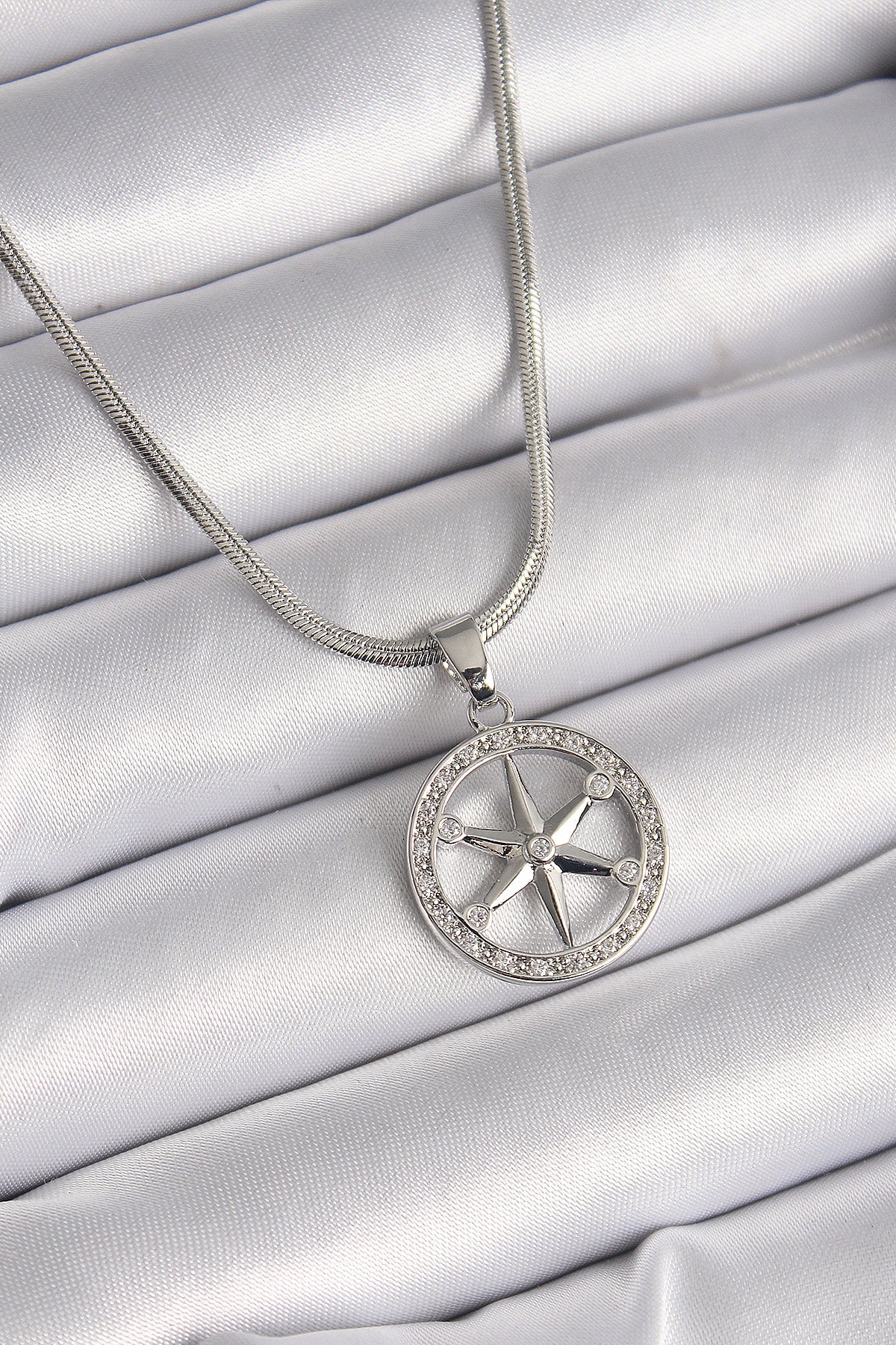 316L Steel Silver Color Italian Chain Zircon Stone Pole Star Model Women's Necklace