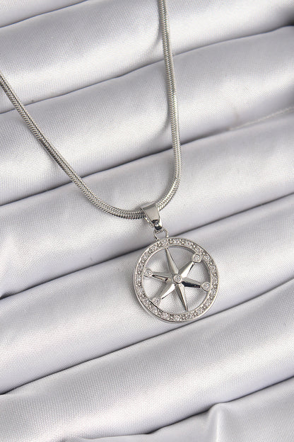 316L Steel Silver Color Italian Chain Zircon Stone Pole Star Model Women's Necklace