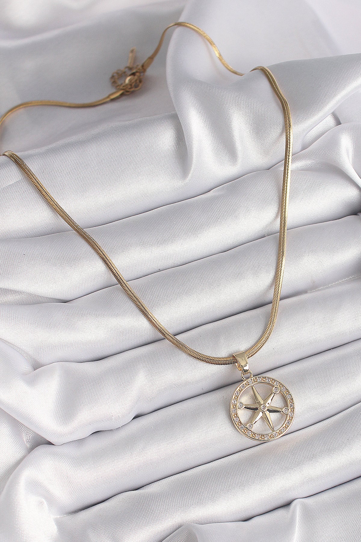 316L Steel Gold Color Italian Chain Zircon Stone Pole Star Model Women's Necklace