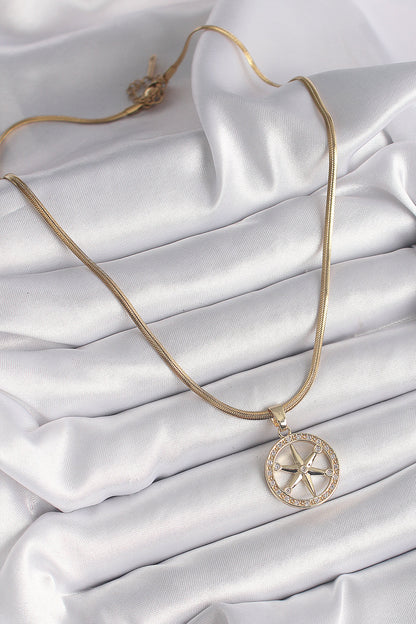 316L Steel Gold Color Italian Chain Zircon Stone Pole Star Model Women's Necklace