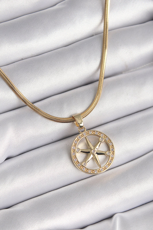 316L Steel Gold Color Italian Chain Zircon Stone Pole Star Model Women's Necklace