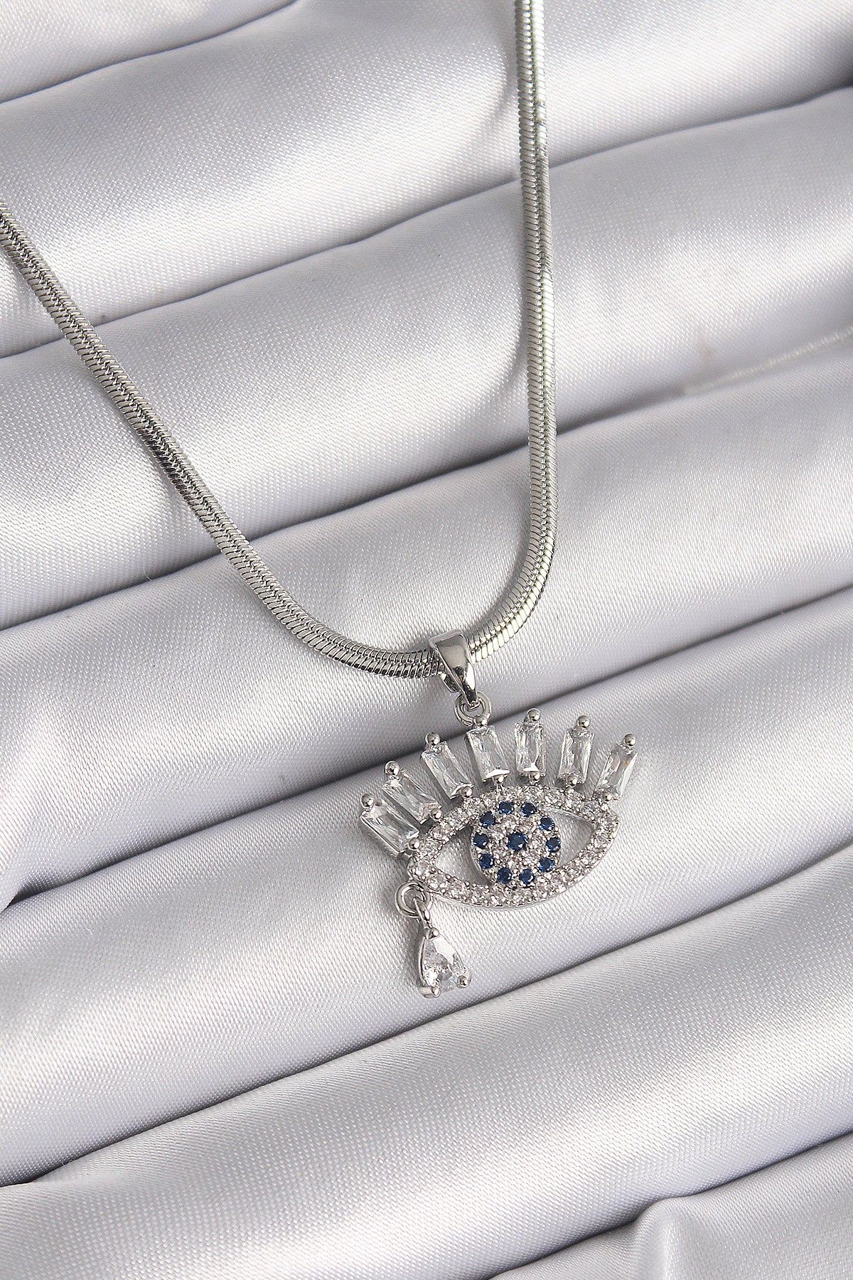 316L Steel Silver Color Italian Chain Zircon Stone Eye Model Women's Necklace