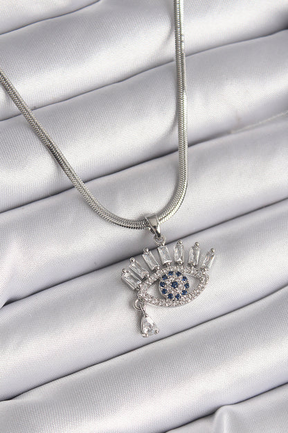 316L Steel Silver Color Italian Chain Zircon Stone Eye Model Women's Necklace