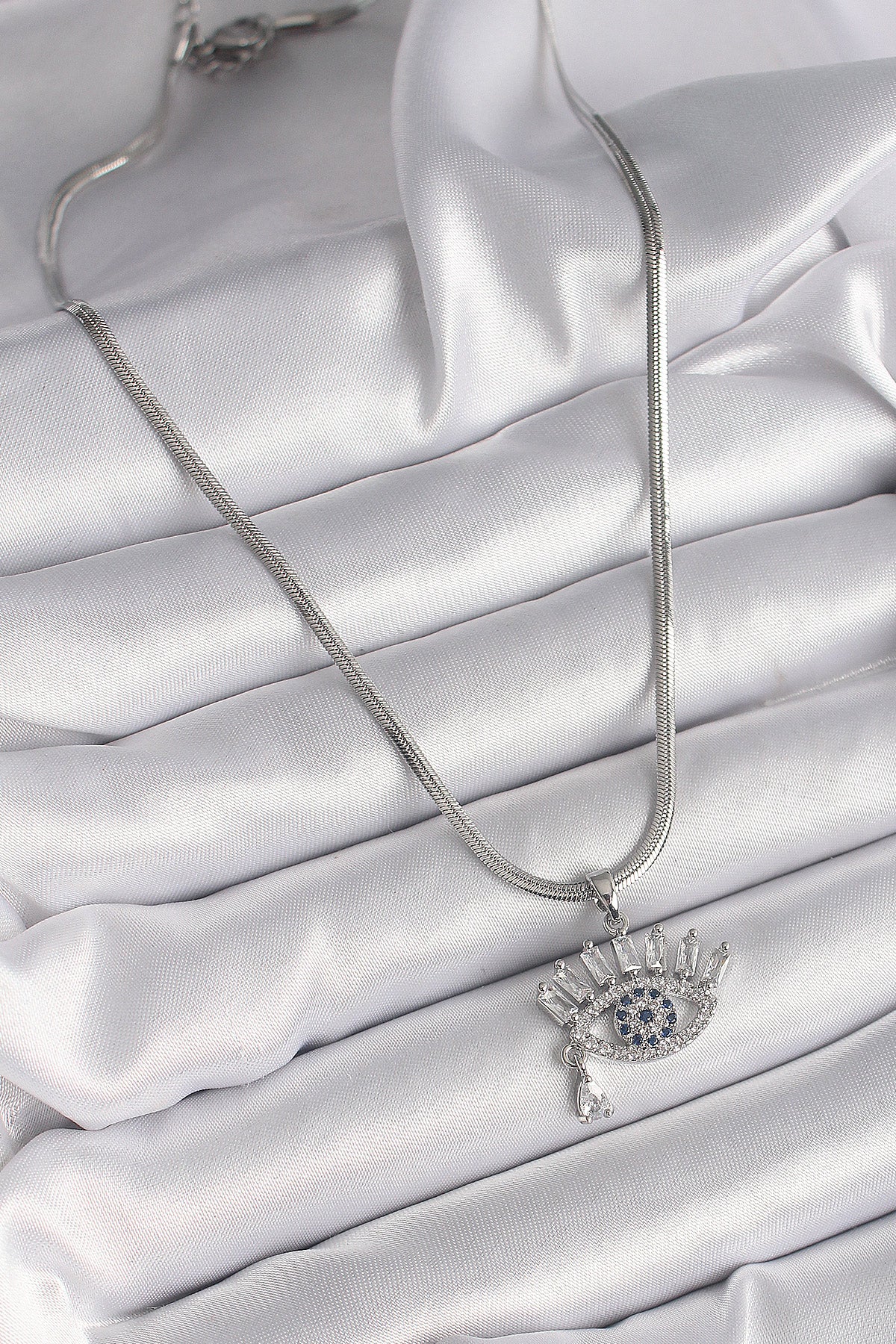 316L Steel Silver Color Italian Chain Zircon Stone Eye Model Women's Necklace