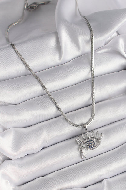 316L Steel Silver Color Italian Chain Zircon Stone Eye Model Women's Necklace
