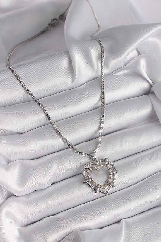 316L Steel Silver Color Italian Chain Mix Color Zircon Stone Detail Heart Model Women's Necklace