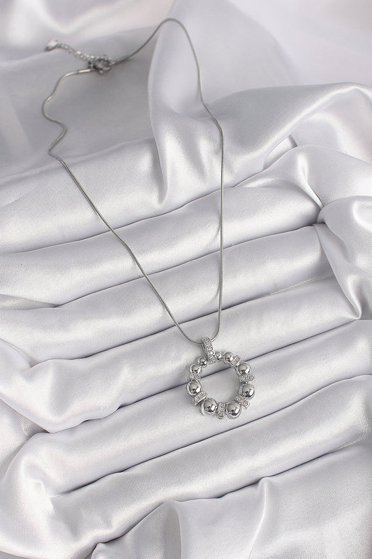 316L Steel Silver Color Chain Zircon Stone Detailed Domed Ring Model Women's Necklace