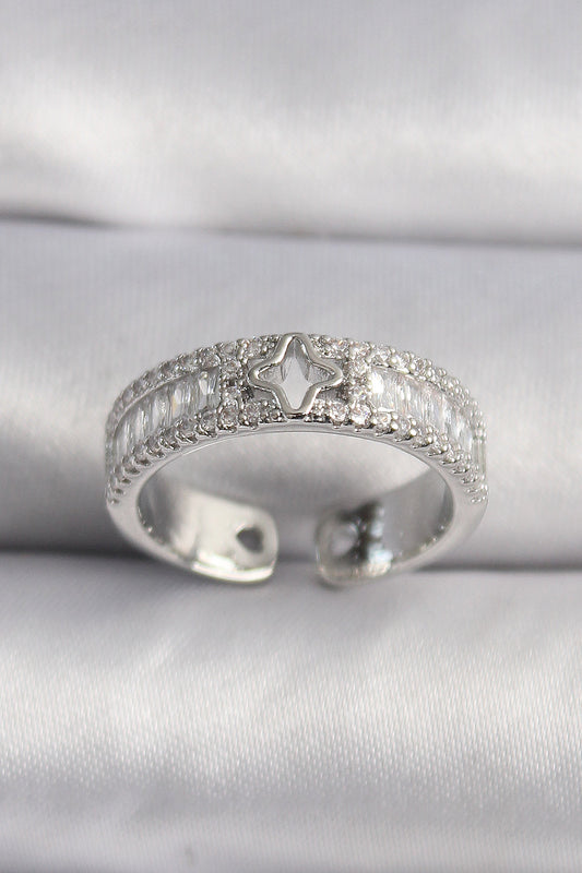 Brass Silver Color Zircon Stone Star Engraving VIP Series Women's Ring