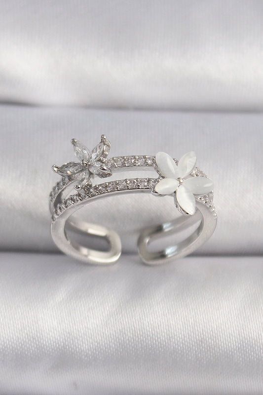 Brass Silver Color Zircon Stone Flower Model VIP Series Women's Ring