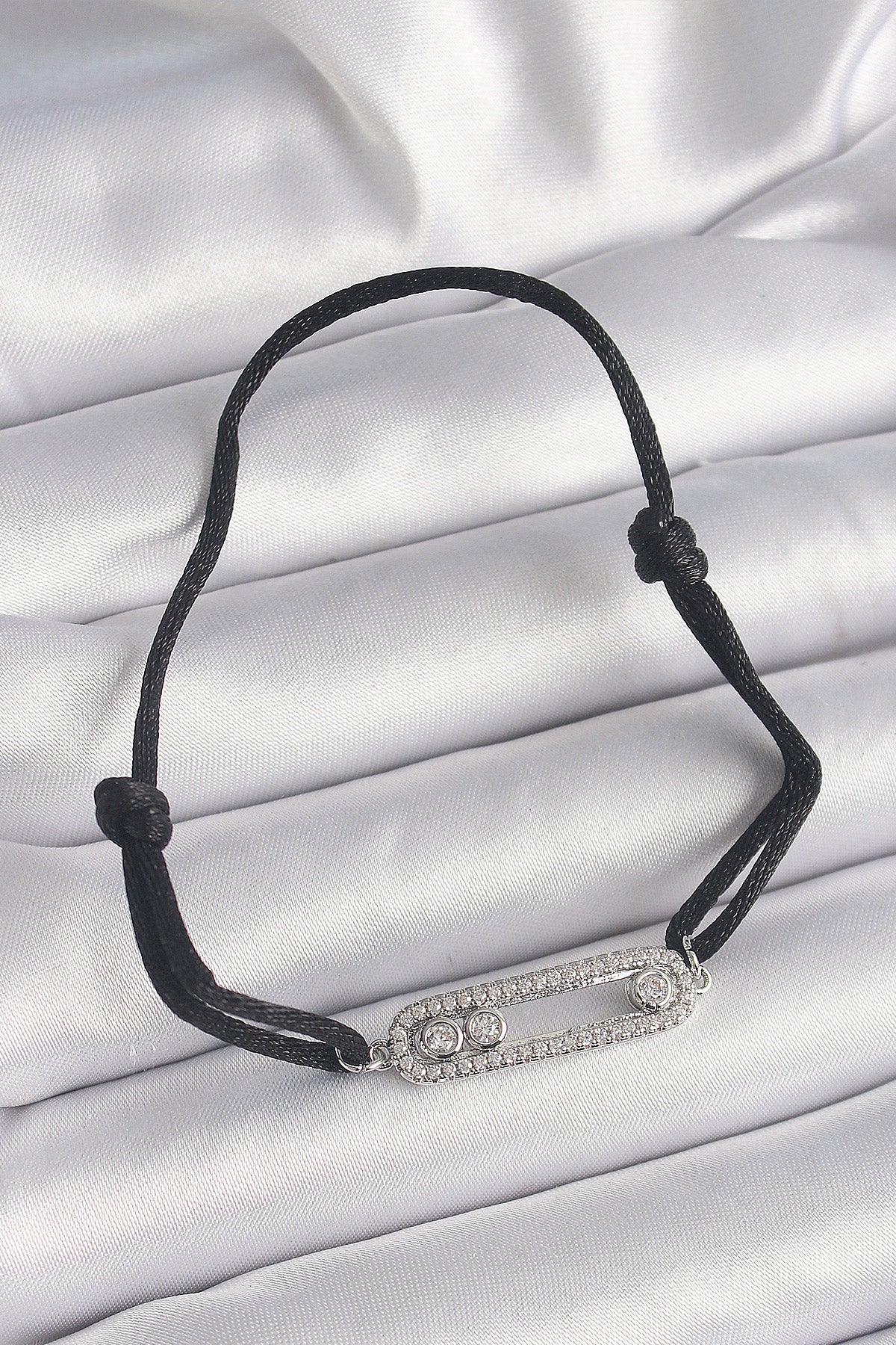 Black Color Rope Elevator Zircon Stone Silver Messika Model Women's Bracelet