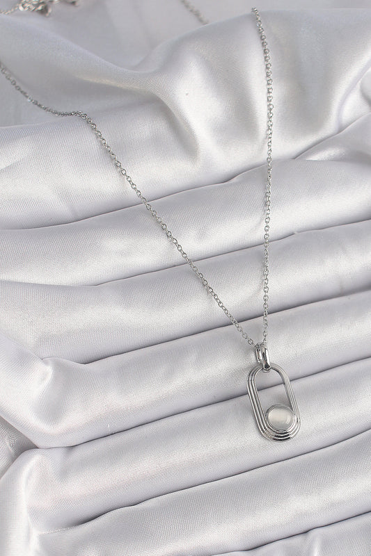 316L Steel Silver Color Chain White Cat Eye Model Women's Necklace