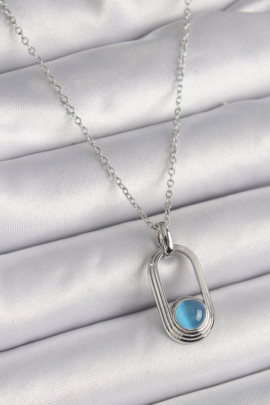 316L Steel Silver Color Chain Blue Cat Eye Model Women's Necklace