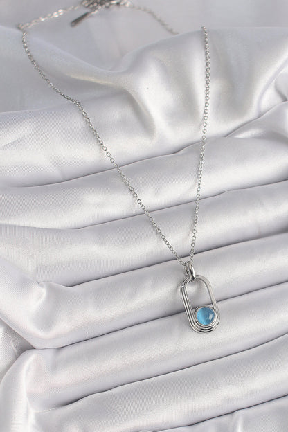 316L Steel Silver Color Chain Blue Cat Eye Model Women's Necklace