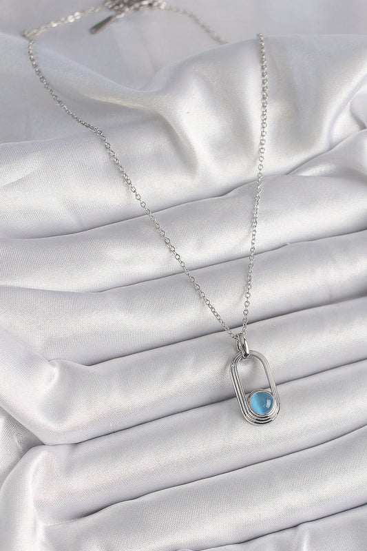 316L Steel Silver Color Chain Blue Cat Eye Model Women's Necklace