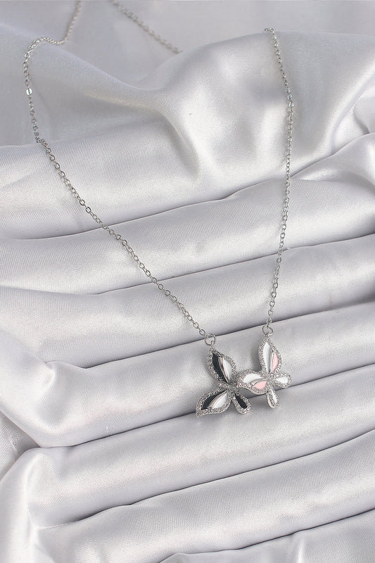 316L Steel Silver Color Chain Zircon Stone Colorful Butterfly Model Women's Necklace