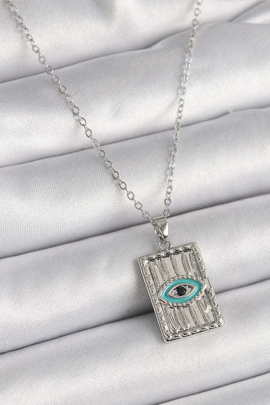 316L Çelik Gümüş Renk Zirkon Taşlı Göz İşleme Detaylı Plaka Model Kadın Kolye