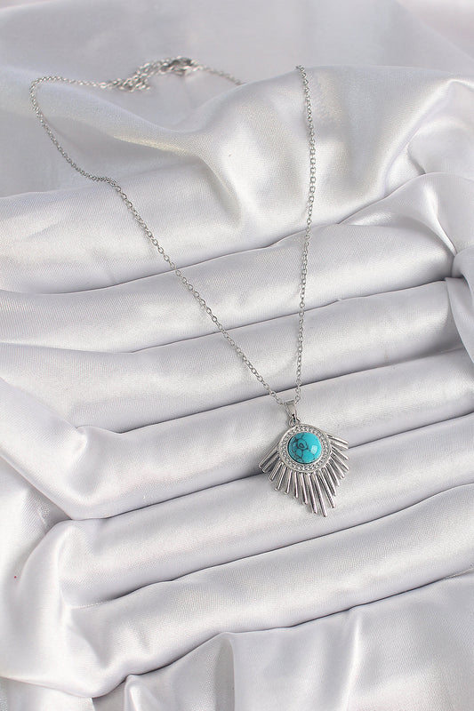 316L Steel Silver Color Chain Blue Beaded Zircon Stone Women's Necklace