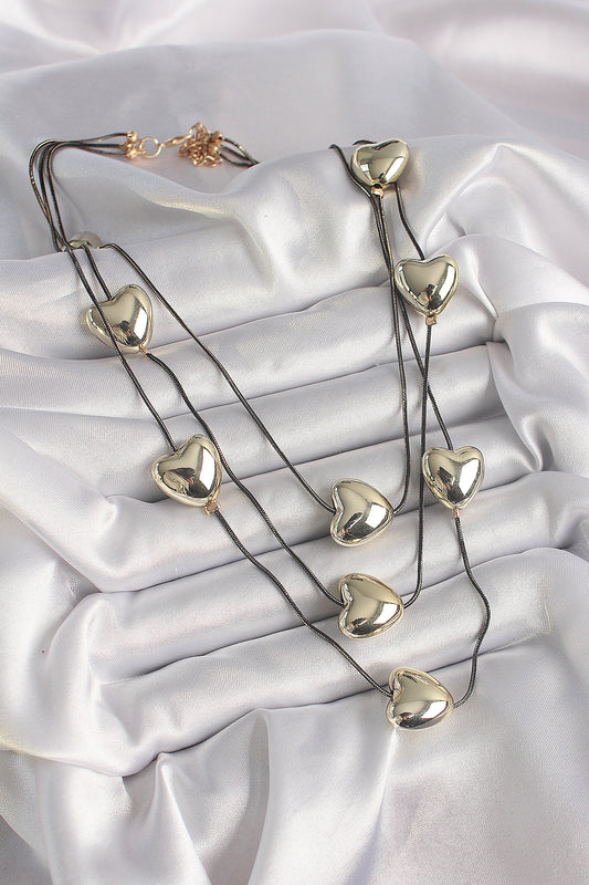 Brass Smoke Color Chain 3D Gold Color Heart Model Women's Necklace