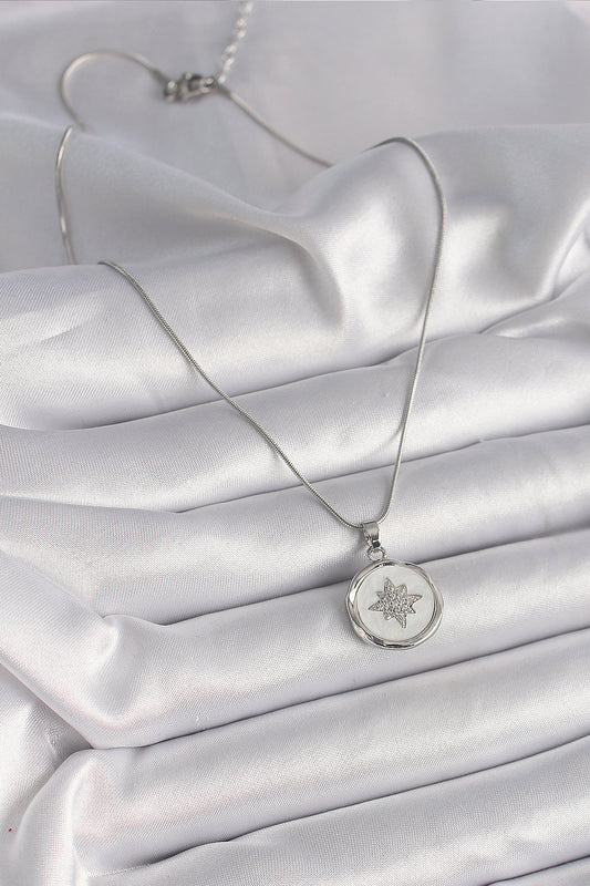 316L Steel Silver Color Chain White Pearl Zircon Stone Star Engraved Model Women's Necklace