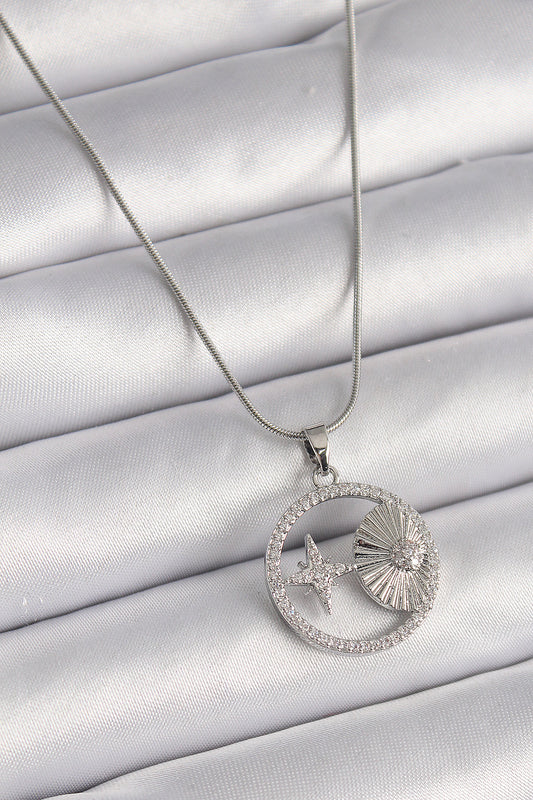 316L Steel Silver Color Chain Zircon Stone Star Medallion Model Women's Necklace