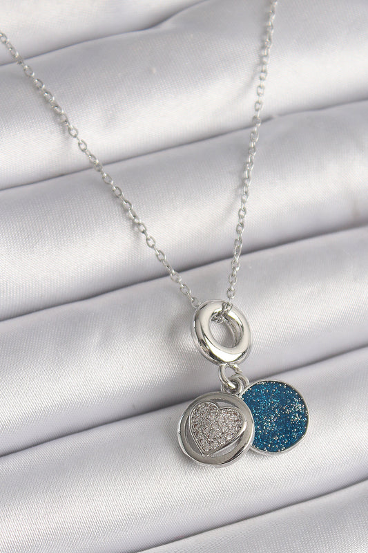 316L Steel Silver Color Chain Zircon Stone Embroidered Blue Glittery Women's Necklace