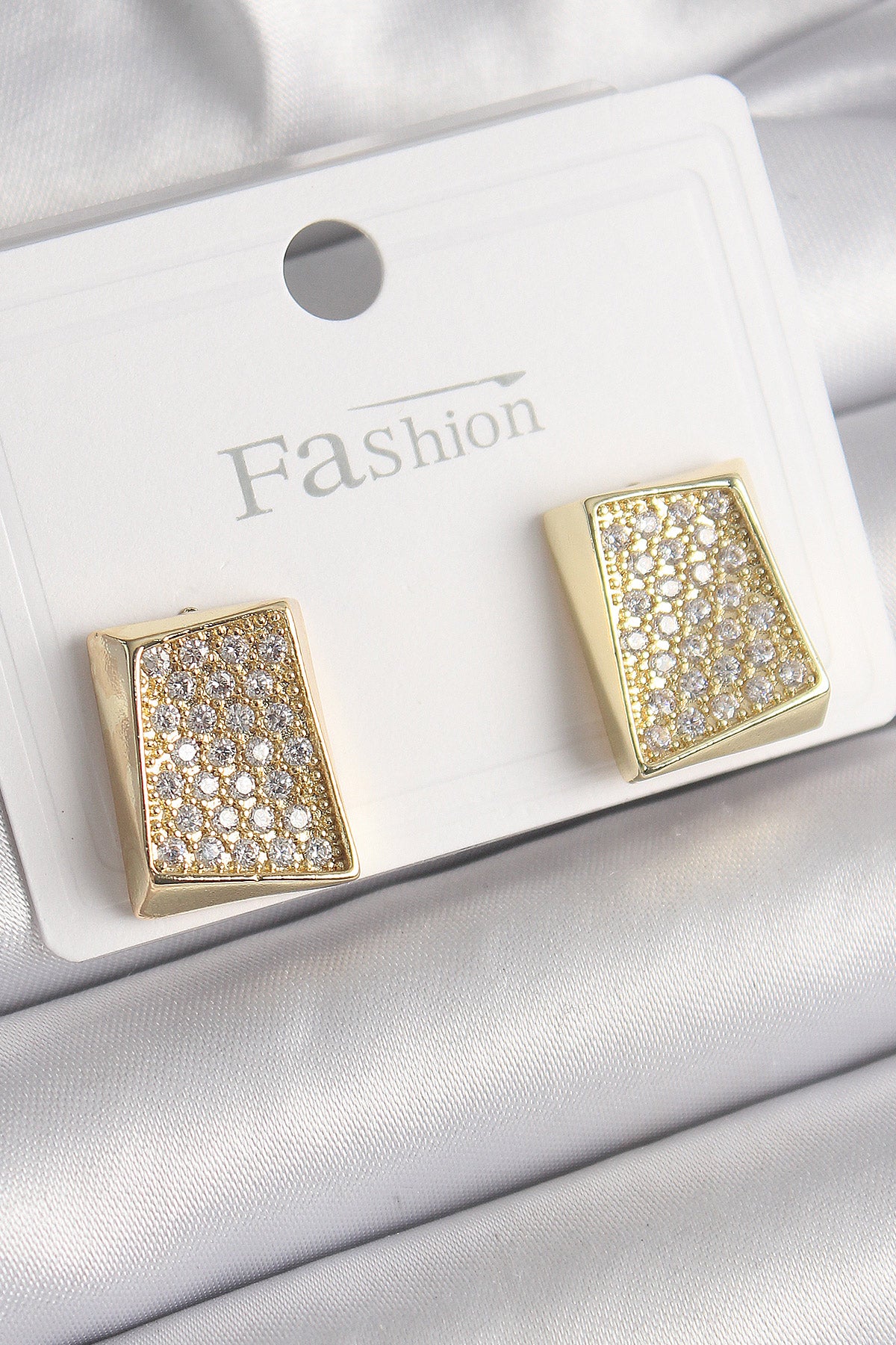Brass Gold Color Zircon Stone Plate Model Women's Earrings