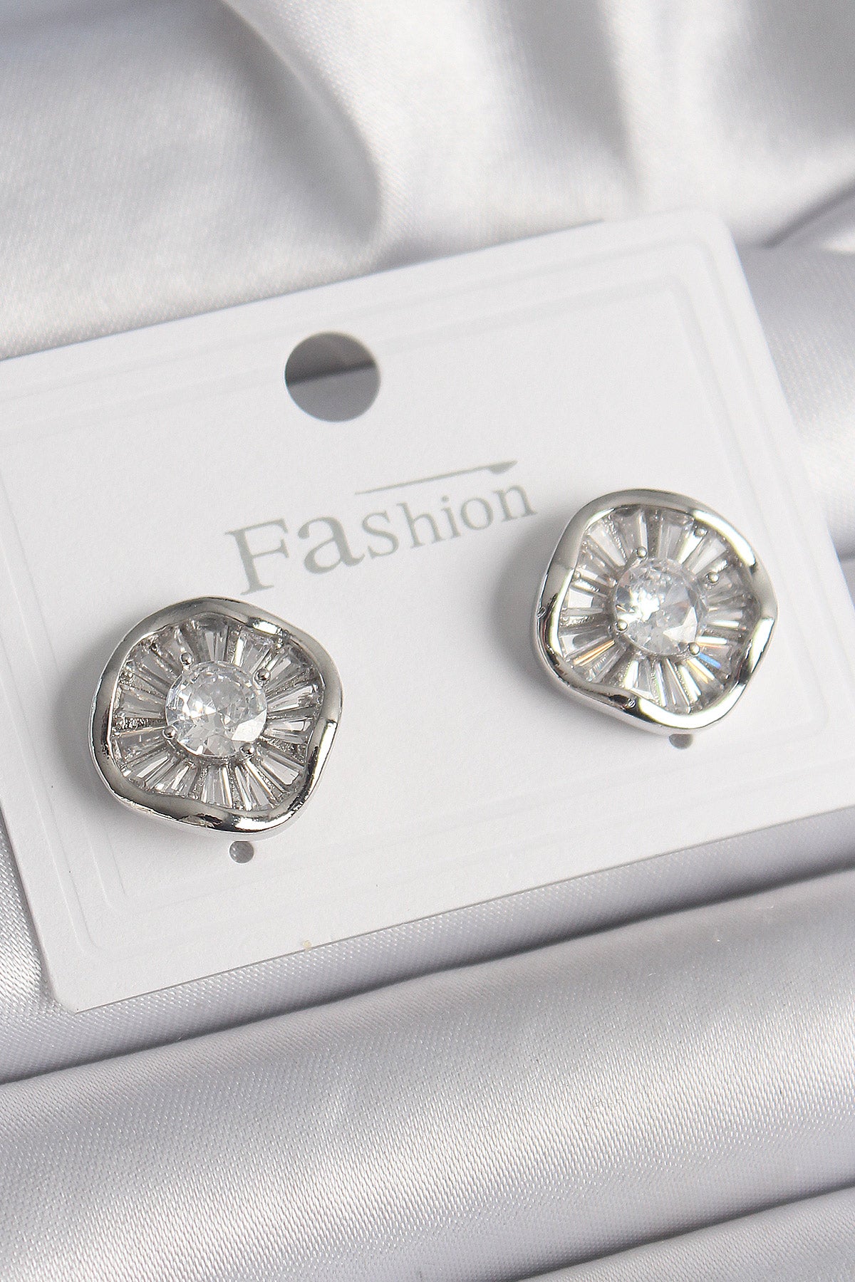 Brass Silver Color Zircon Stone Clover Model Women's Earrings
